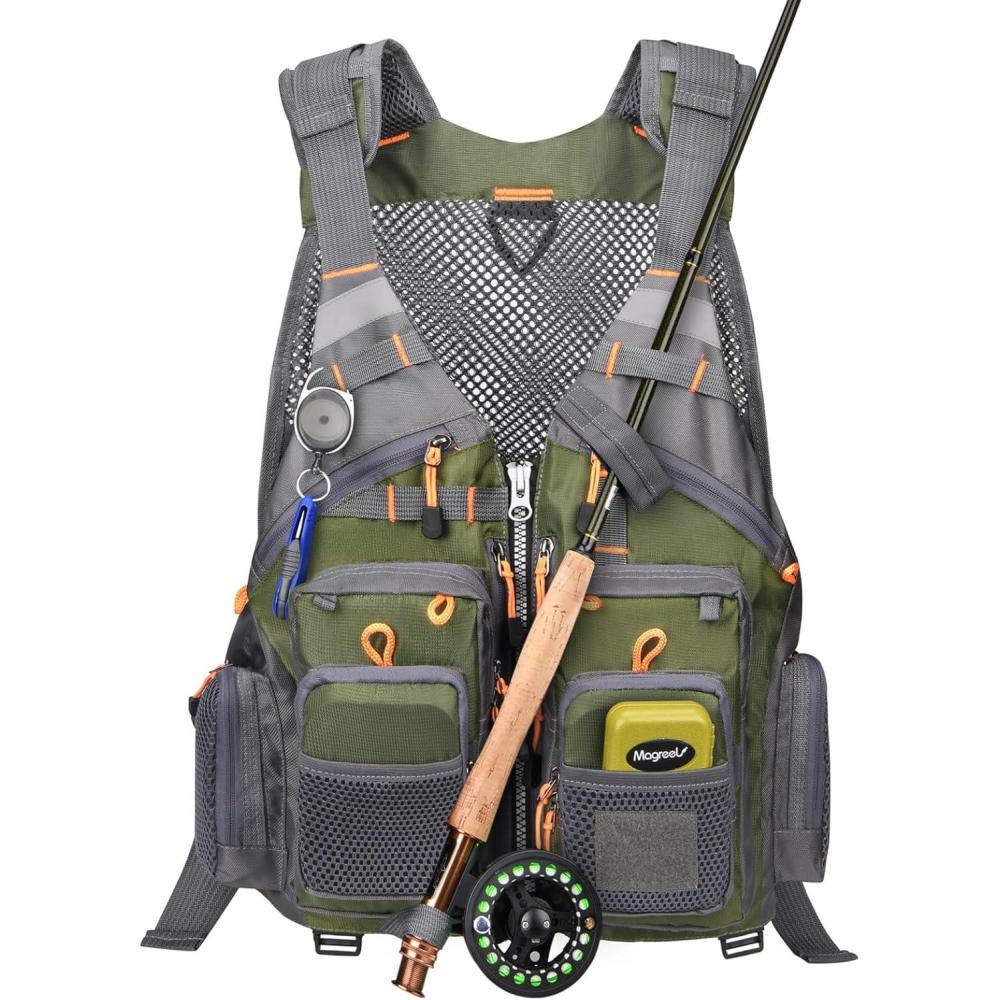 image:imageGonex Fly Fishing Vest for Men Women Comfortable Adjustable Fishing Vest with MultiPockets Reflective StripesGreengray