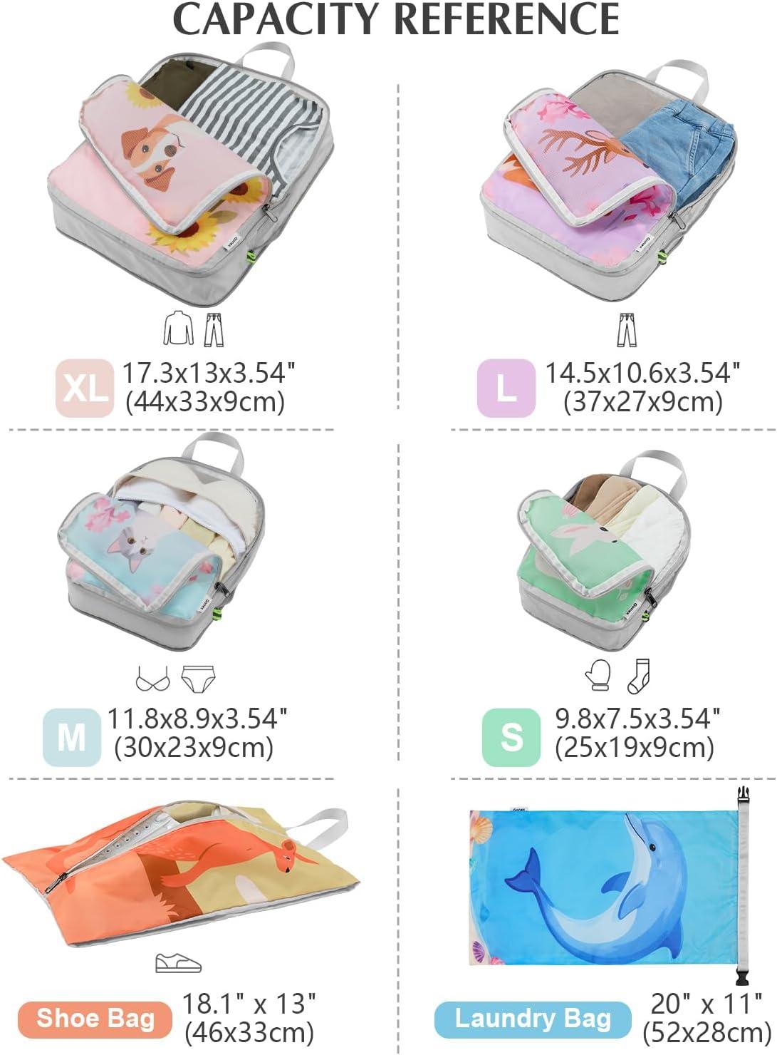 image:imageGonex Compression Packing Cubes 4pcs Expandable Storage Travel Luggage Bags Organizers Travel Cubes for Suitcase Carry On Coconut Palm6PCS Animals
