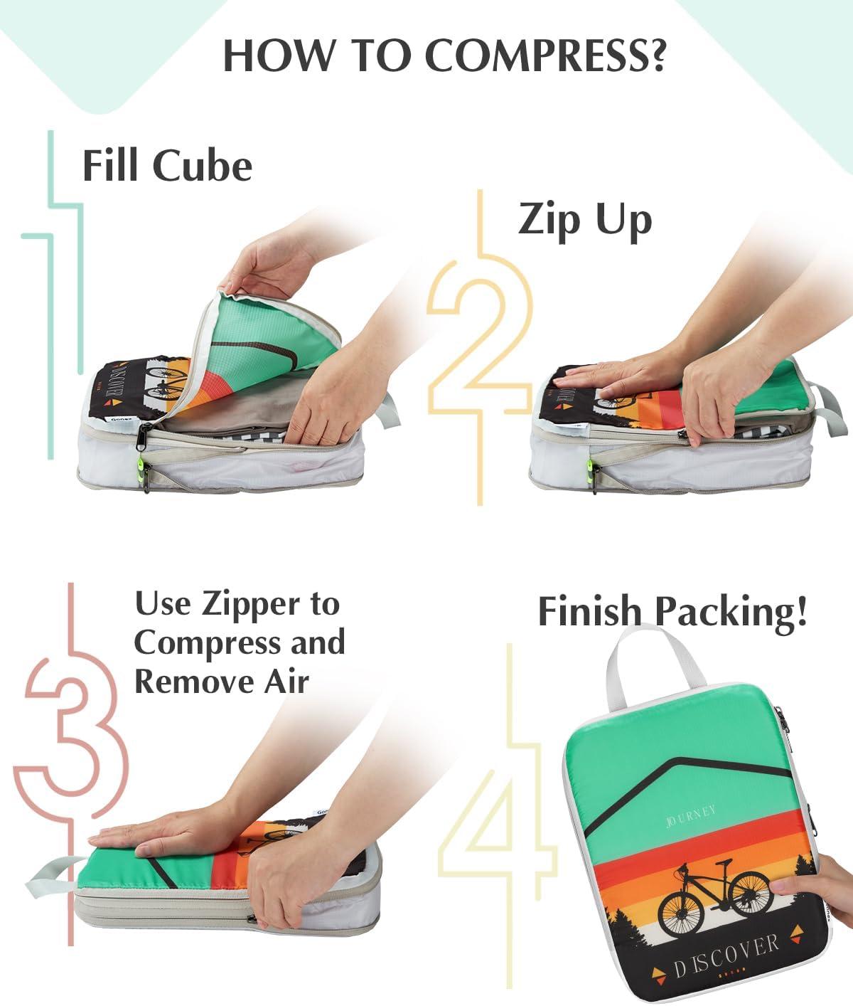 image:imageGonex Compression Packing Cubes 4pcs Expandable Storage Travel Luggage Bags Organizers Travel Cubes for Suitcase Carry On Coconut Palm6PCS Outdoor Exploration