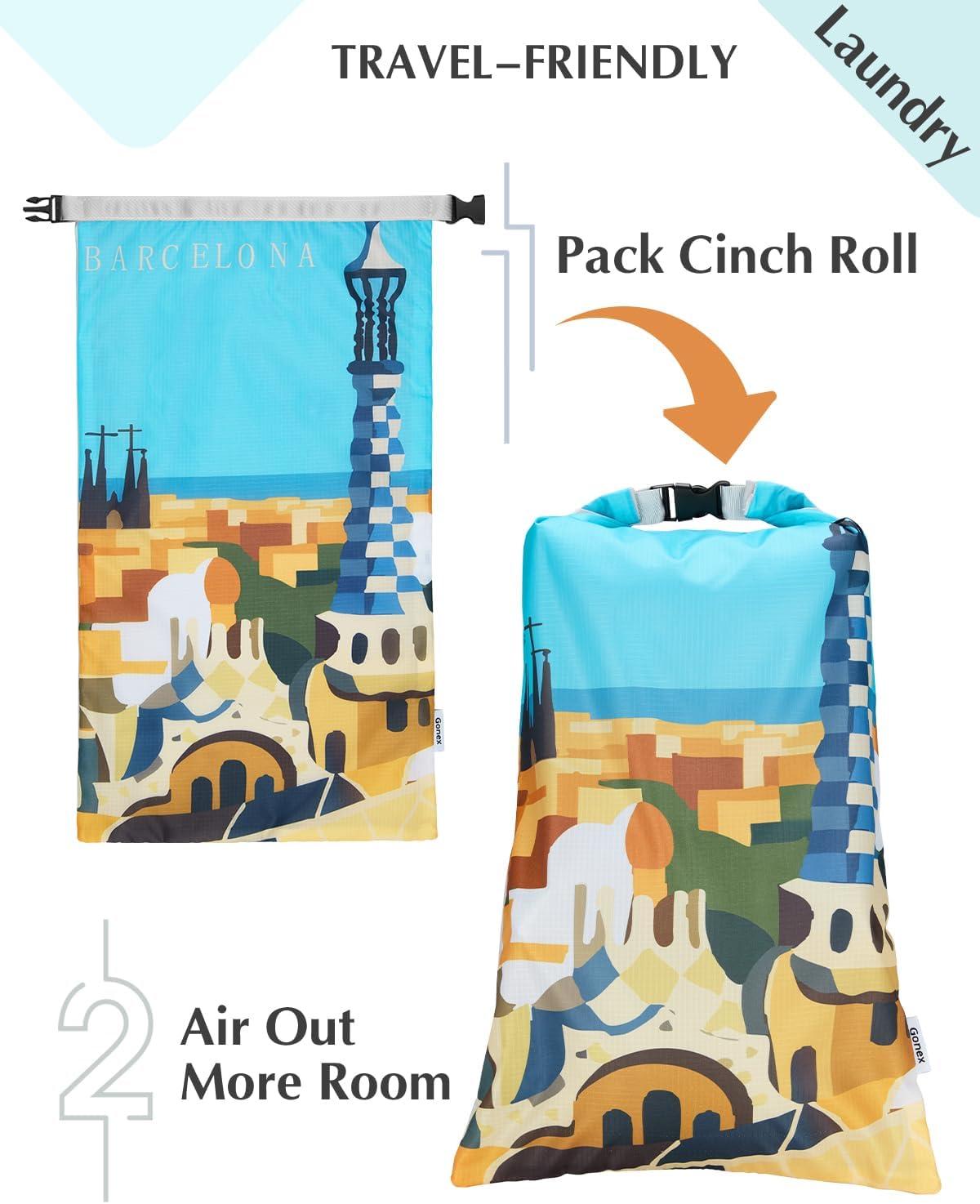 image:imageGonex Compression Packing Cubes 4pcs Expandable Storage Travel Luggage Bags Organizers Travel Cubes for Suitcase Carry On Coconut Palm6PCS Urban Landscape