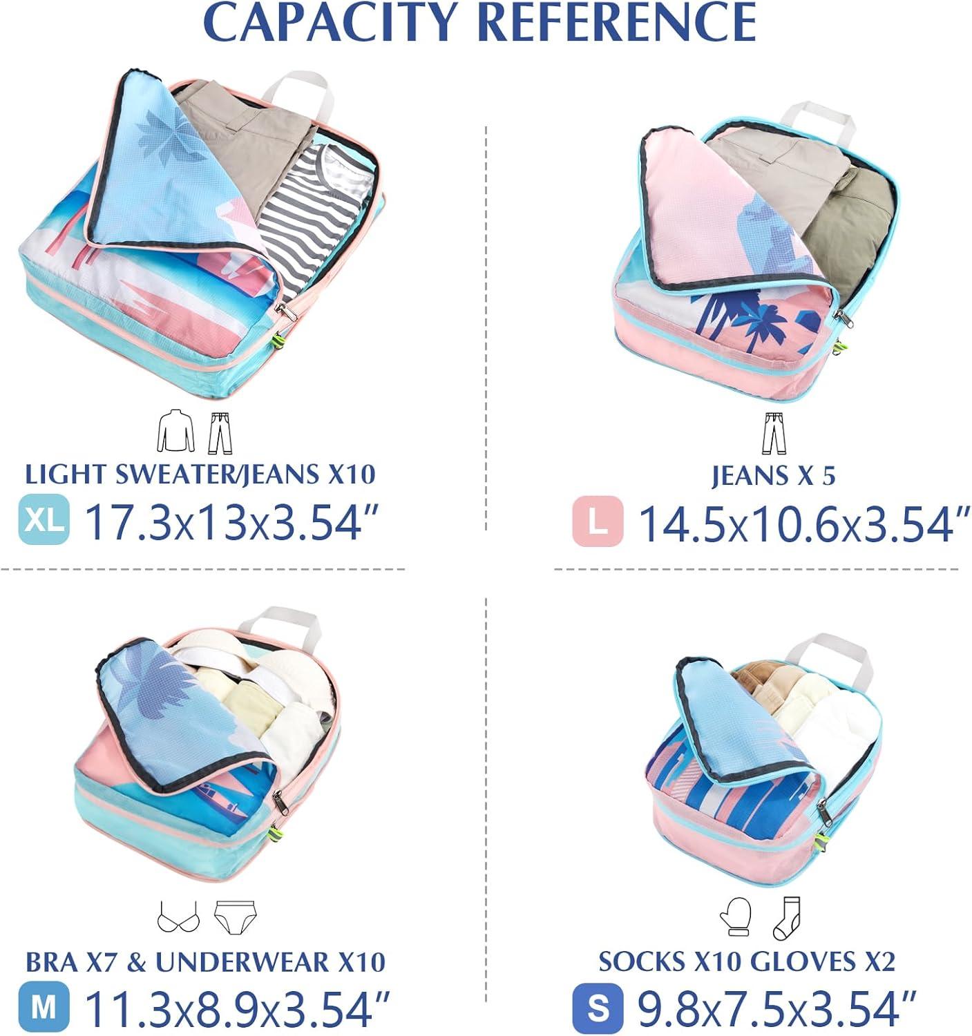 image:imageGonex Compression Packing Cubes 4pcs Expandable Storage Travel Luggage Bags Organizers Travel Cubes for Suitcase Carry On Coconut PalmCoconut Palm