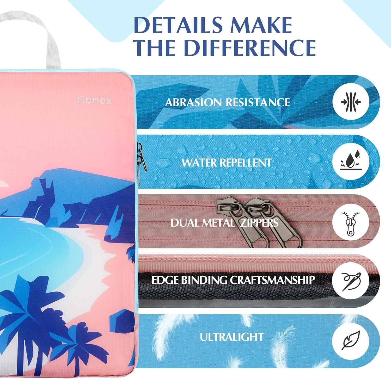 image:imageGonex Compression Packing Cubes 4pcs Expandable Storage Travel Luggage Bags Organizers Travel Cubes for Suitcase Carry On Coconut PalmCoconut Palm