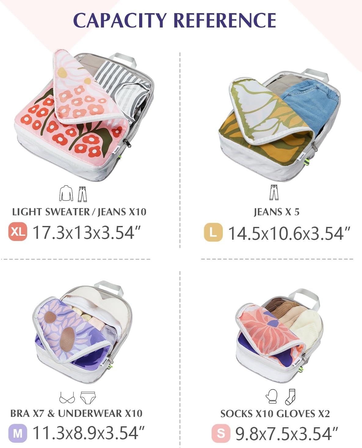 image:imageGonex Compression Packing Cubes 4pcs Expandable Storage Travel Luggage Bags Organizers Travel Cubes for Suitcase Carry On Coconut PalmFlowers