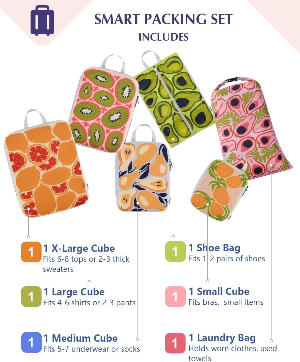 image:imageGonex Compression Packing Cubes 4pcs Expandable Storage Travel Luggage Bags Organizers Travel Cubes for Suitcase Carry On Coconut PalmFruit