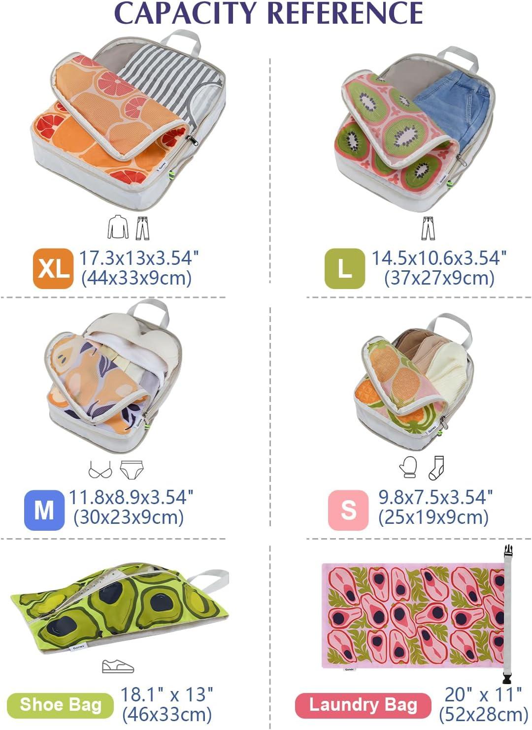 image:imageGonex Compression Packing Cubes 4pcs Expandable Storage Travel Luggage Bags Organizers Travel Cubes for Suitcase Carry On Coconut PalmFruit