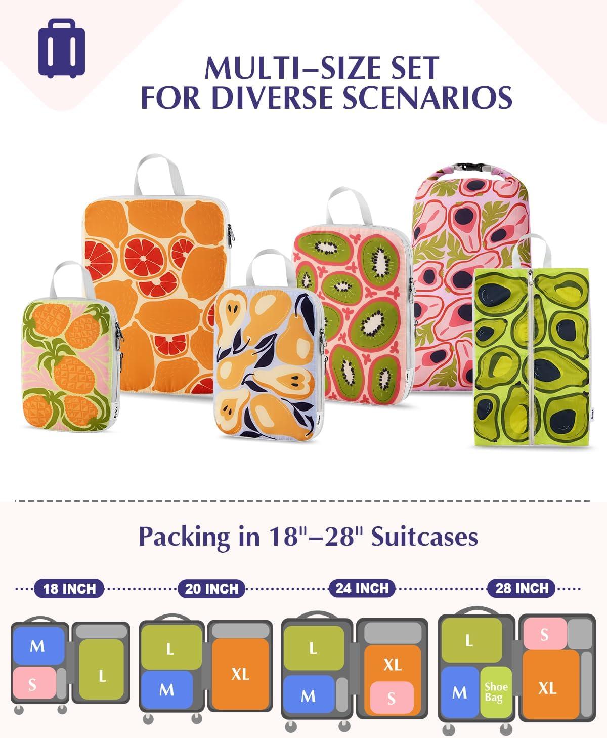 image:imageGonex Compression Packing Cubes 4pcs Expandable Storage Travel Luggage Bags Organizers Travel Cubes for Suitcase Carry On Coconut PalmFruit