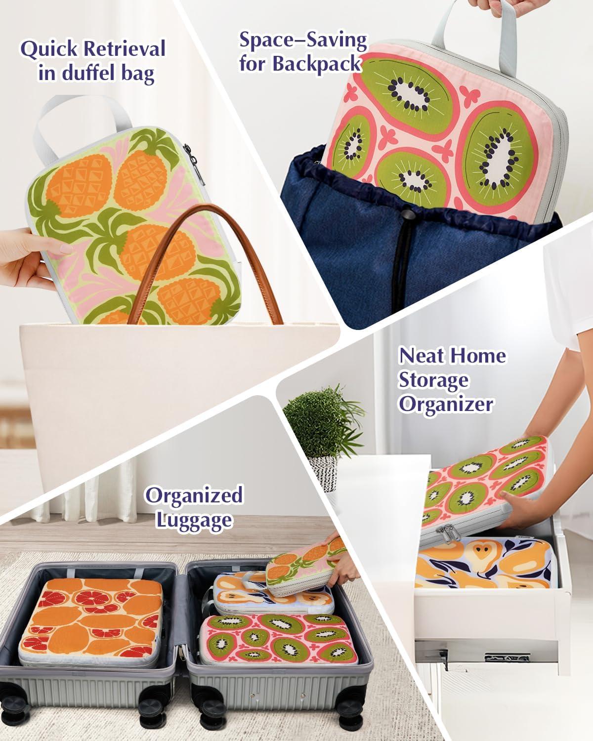 image:imageGonex Compression Packing Cubes 4pcs Expandable Storage Travel Luggage Bags Organizers Travel Cubes for Suitcase Carry On Coconut PalmFruit