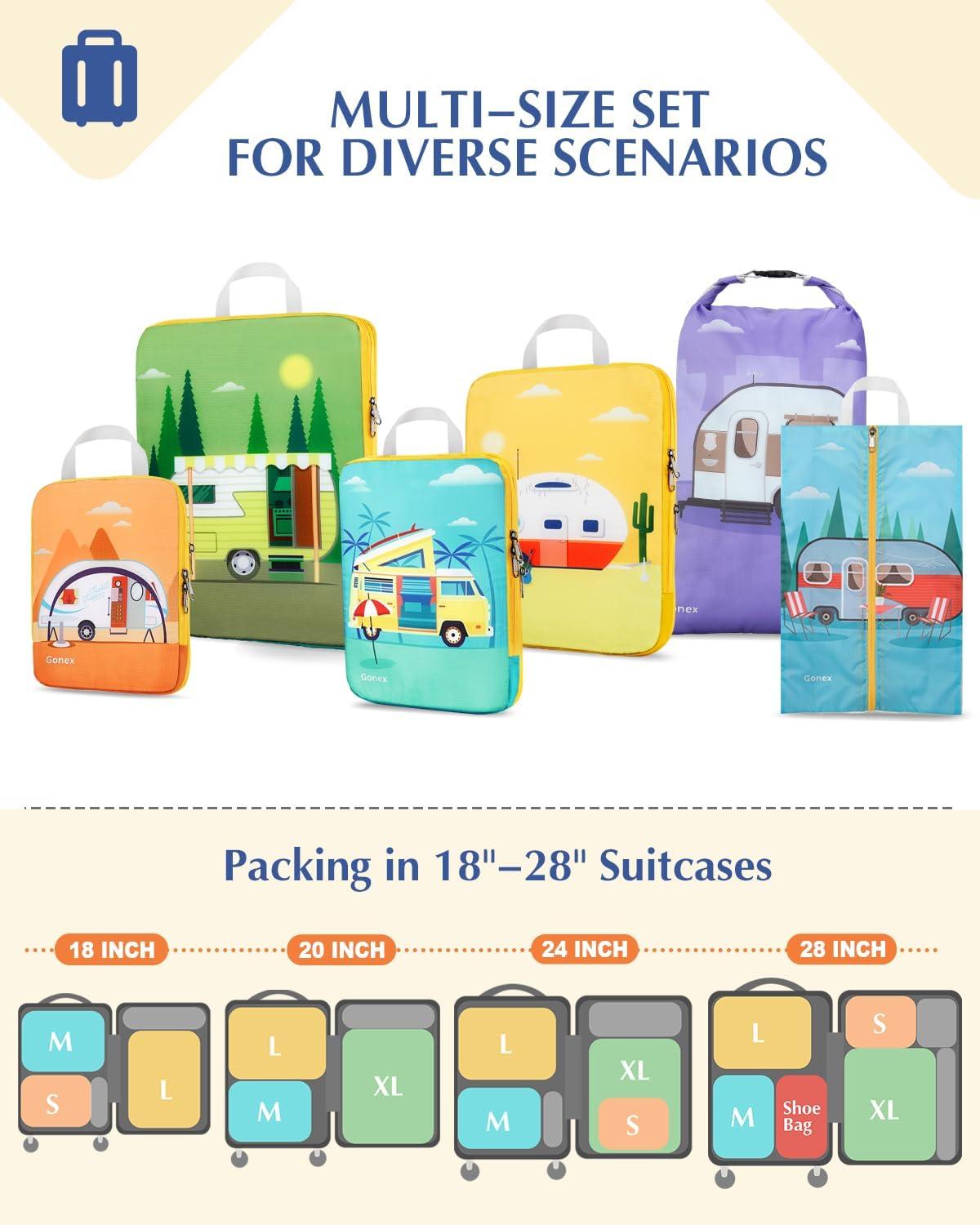 image:imageGonex Compression Packing Cubes 4pcs Expandable Storage Travel Luggage Bags Organizers Travel Cubes for Suitcase Carry On Coconut PalmRV
