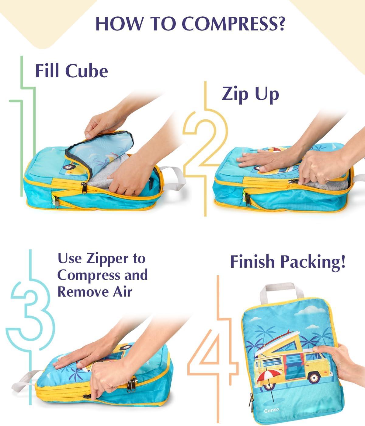 image:imageGonex Compression Packing Cubes 4pcs Expandable Storage Travel Luggage Bags Organizers Travel Cubes for Suitcase Carry On Coconut PalmRV