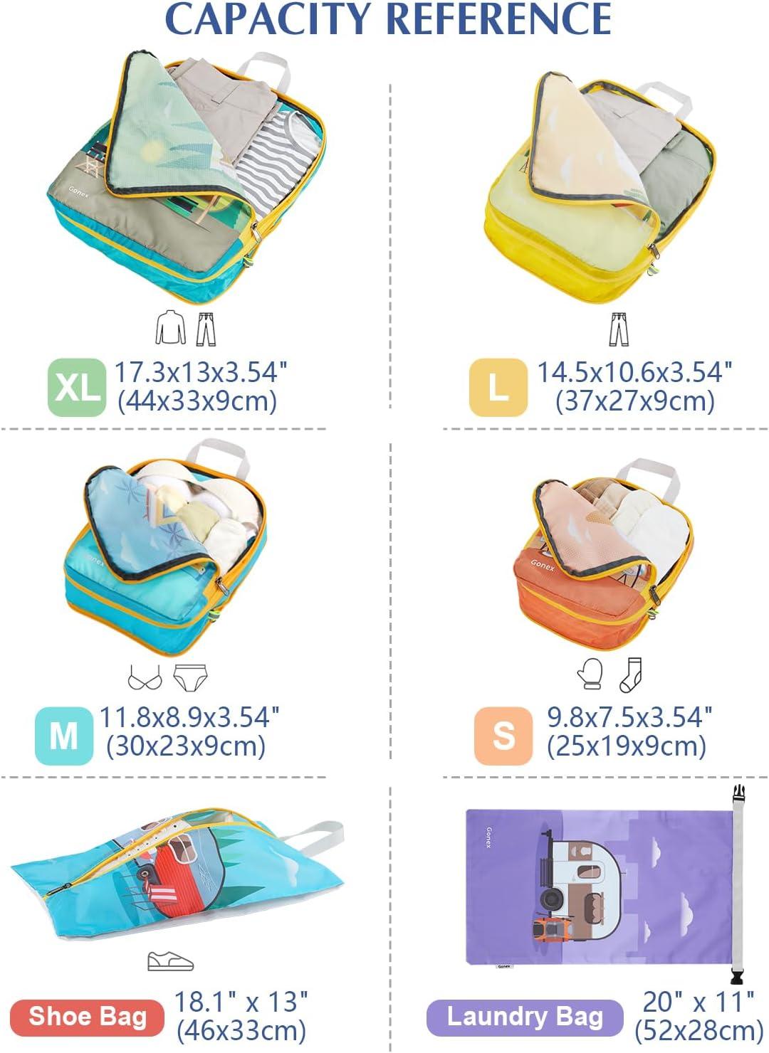 image:imageGonex Compression Packing Cubes 4pcs Expandable Storage Travel Luggage Bags Organizers Travel Cubes for Suitcase Carry On Coconut PalmRV