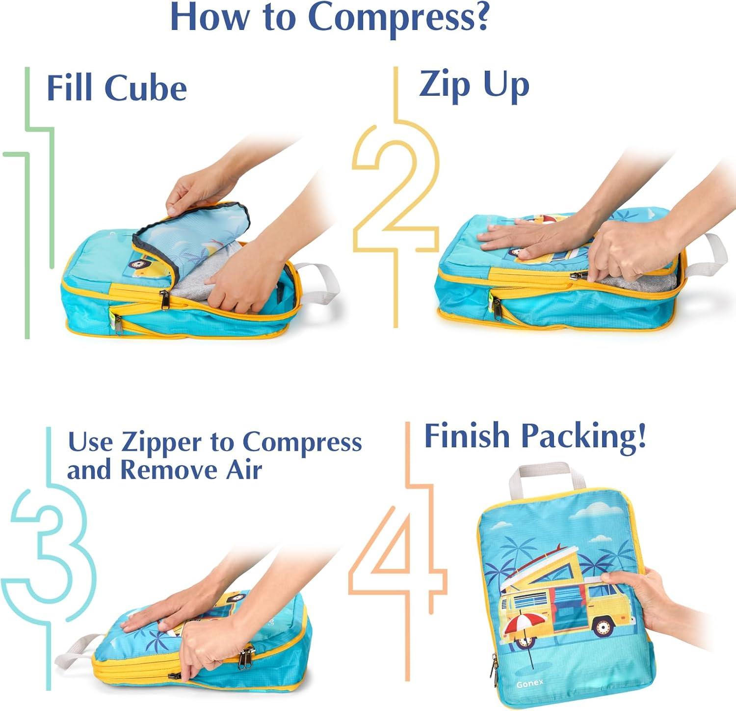 image:imageGonex Compression Packing Cubes 4pcs Expandable Storage Travel Luggage Bags Organizers Travel Cubes for Suitcase Carry On Coconut PalmRV