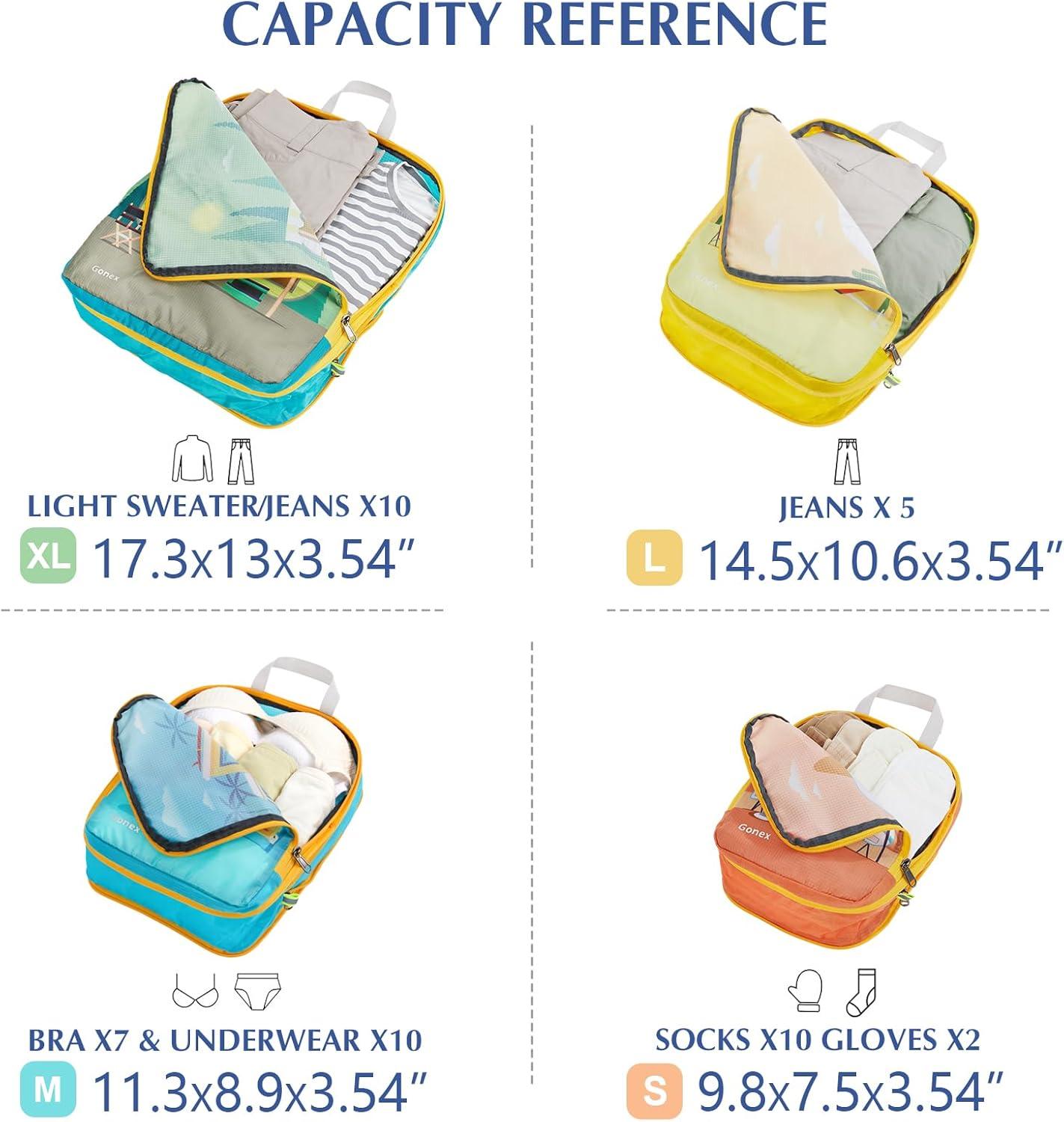 image:imageGonex Compression Packing Cubes 4pcs Expandable Storage Travel Luggage Bags Organizers Travel Cubes for Suitcase Carry On Coconut PalmRV