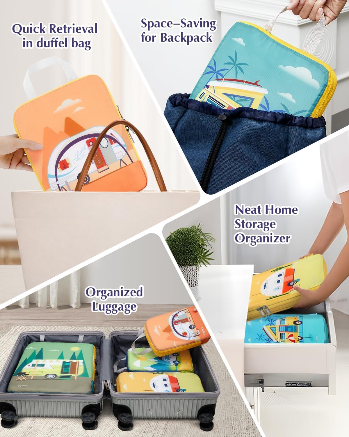 image:imageGonex Compression Packing Cubes 4pcs Expandable Storage Travel Luggage Bags Organizers Travel Cubes for Suitcase Carry On Coconut PalmRV