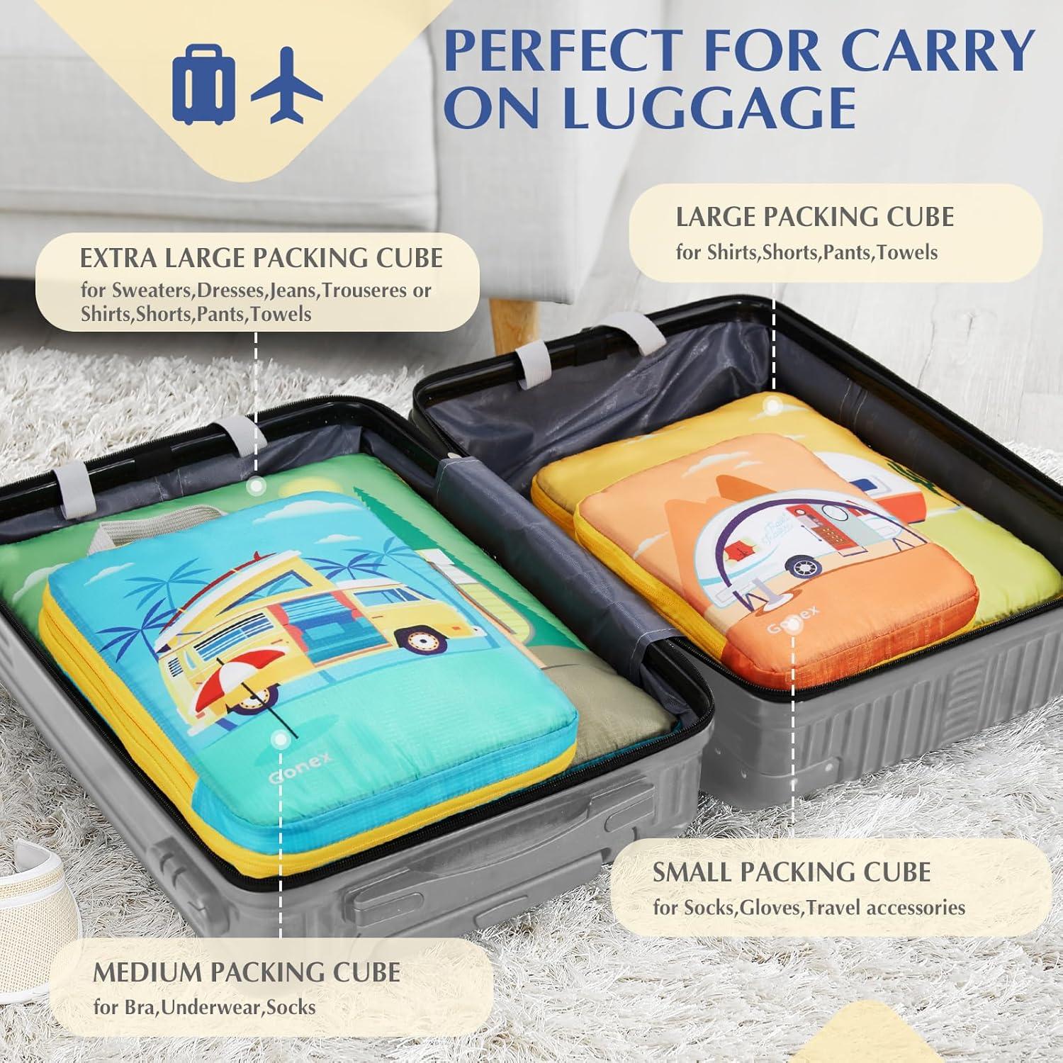 image:imageGonex Compression Packing Cubes 4pcs Expandable Storage Travel Luggage Bags Organizers Travel Cubes for Suitcase Carry On Coconut PalmRV