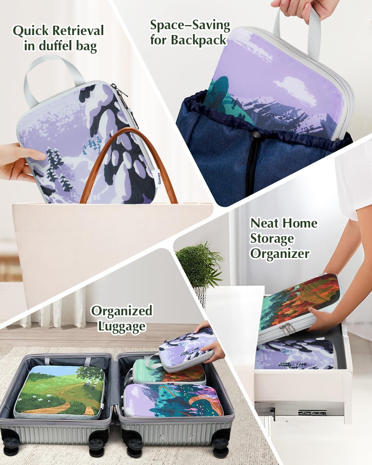 image:imageGonex Compression Packing Cubes 4pcs Expandable Storage Travel Luggage Bags Organizers Travel Cubes for Suitcase Carry On Coconut PalmSeasons