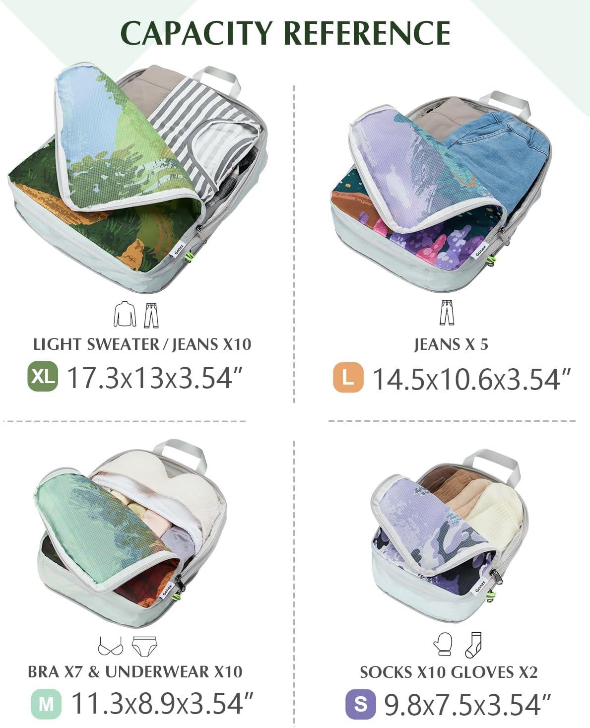 image:imageGonex Compression Packing Cubes 4pcs Expandable Storage Travel Luggage Bags Organizers Travel Cubes for Suitcase Carry On Coconut PalmSeasons