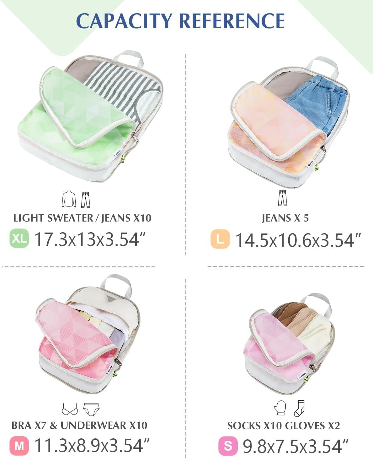 image:imageGonex Compression Packing Cubes 4pcs Expandable Storage Travel Luggage Bags Organizers Travel Cubes for Suitcase Carry On Coconut PalmTriangle