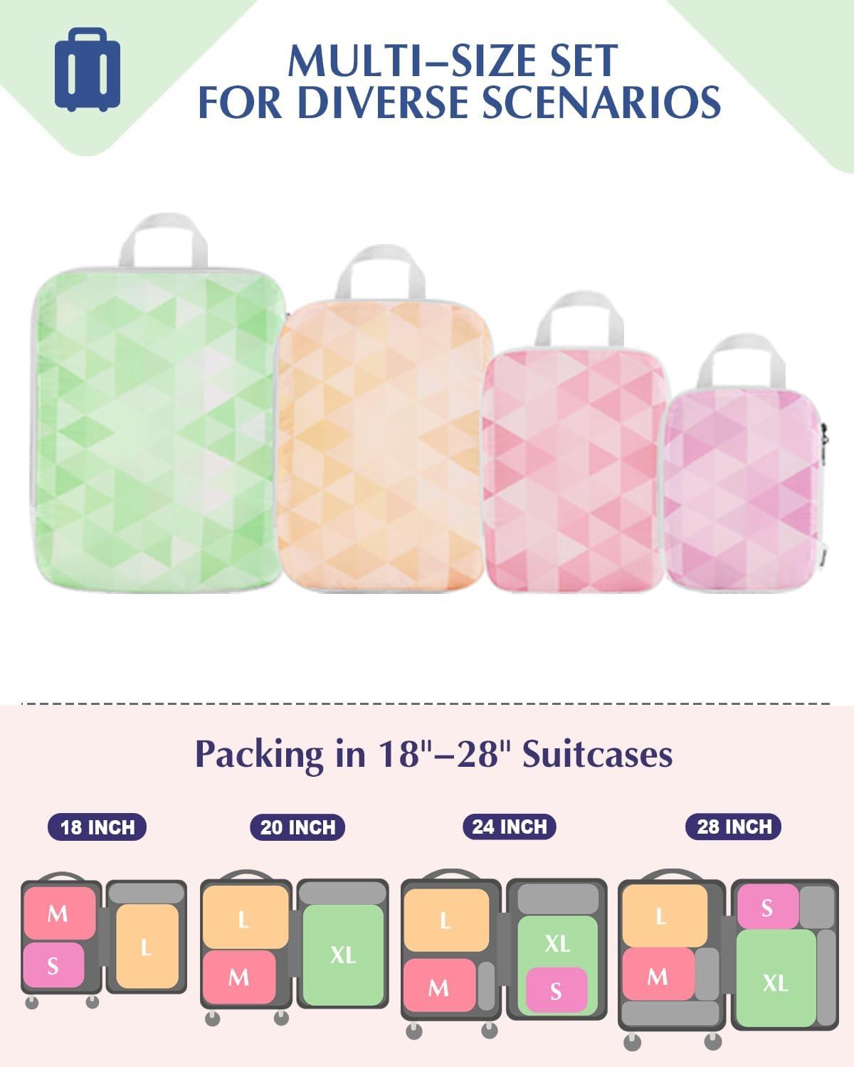 image:imageGonex Compression Packing Cubes 4pcs Expandable Storage Travel Luggage Bags Organizers Travel Cubes for Suitcase Carry On Coconut PalmTriangle