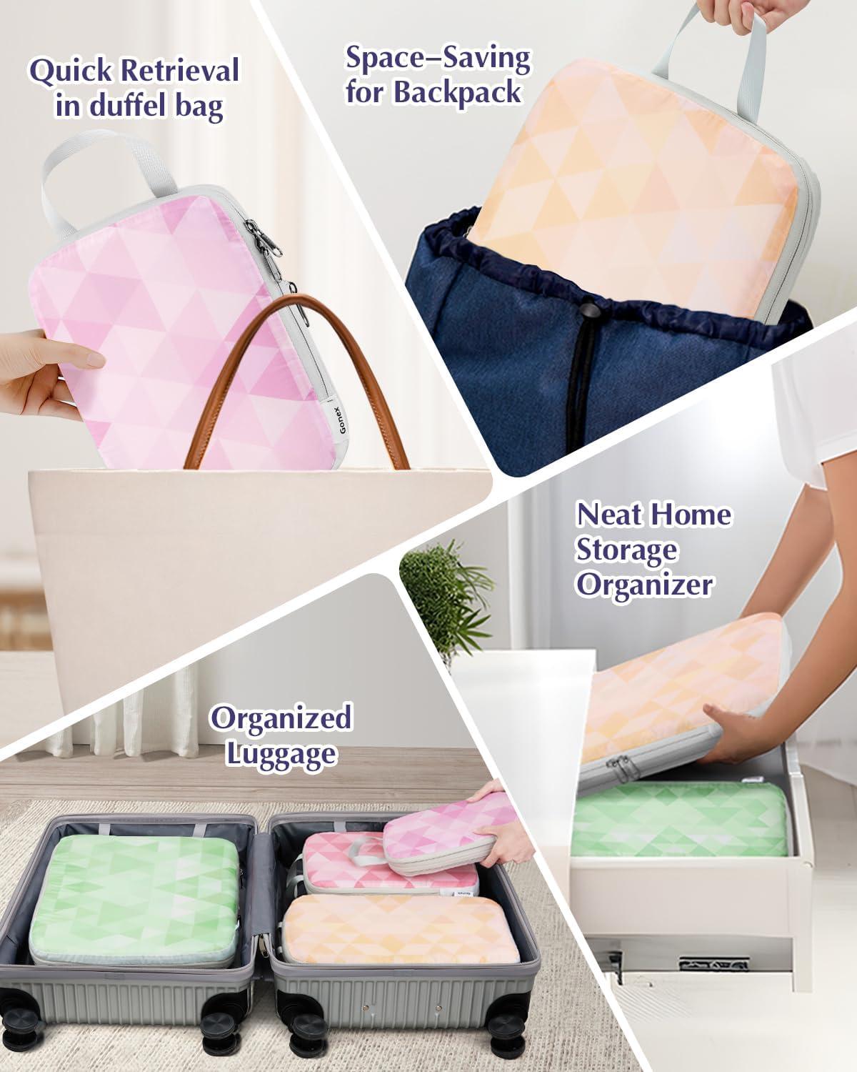 image:imageGonex Compression Packing Cubes 4pcs Expandable Storage Travel Luggage Bags Organizers Travel Cubes for Suitcase Carry On Coconut PalmTriangle