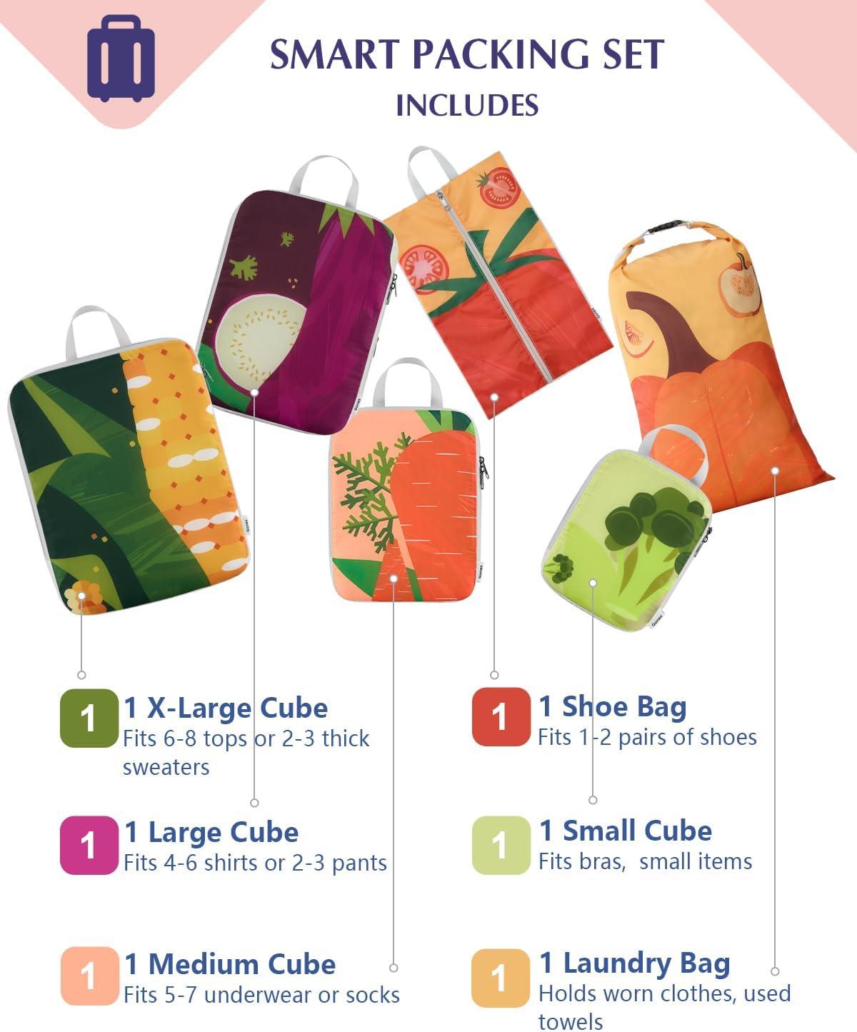 image:imageGonex Compression Packing Cubes 4pcs Expandable Storage Travel Luggage Bags Organizers Travel Cubes for Suitcase Carry On Coconut PalmVegetable