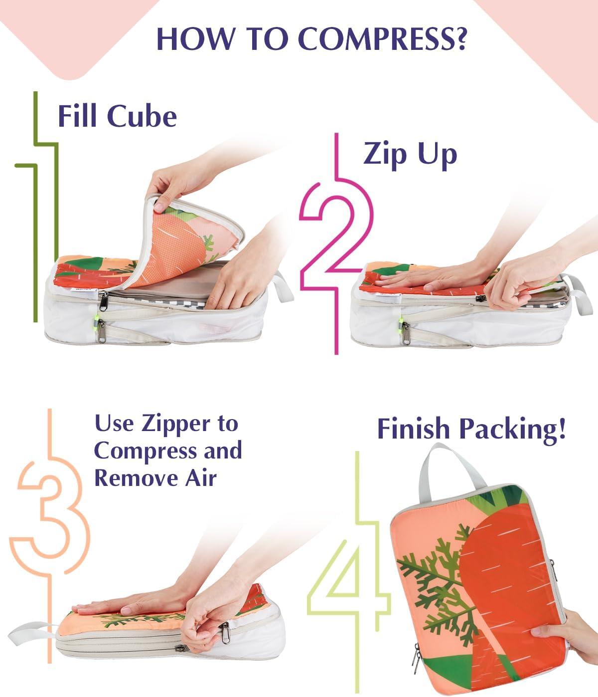image:imageGonex Compression Packing Cubes 4pcs Expandable Storage Travel Luggage Bags Organizers Travel Cubes for Suitcase Carry On Coconut PalmVegetable