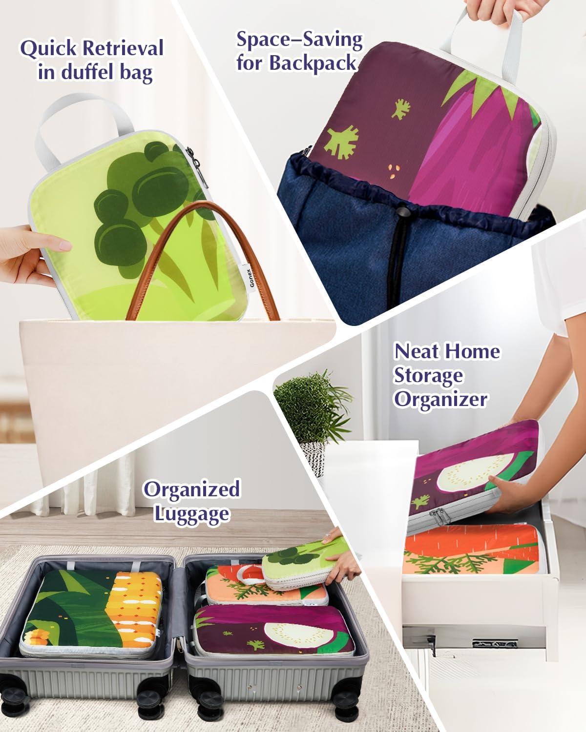 image:imageGonex Compression Packing Cubes 4pcs Expandable Storage Travel Luggage Bags Organizers Travel Cubes for Suitcase Carry On Coconut PalmVegetable