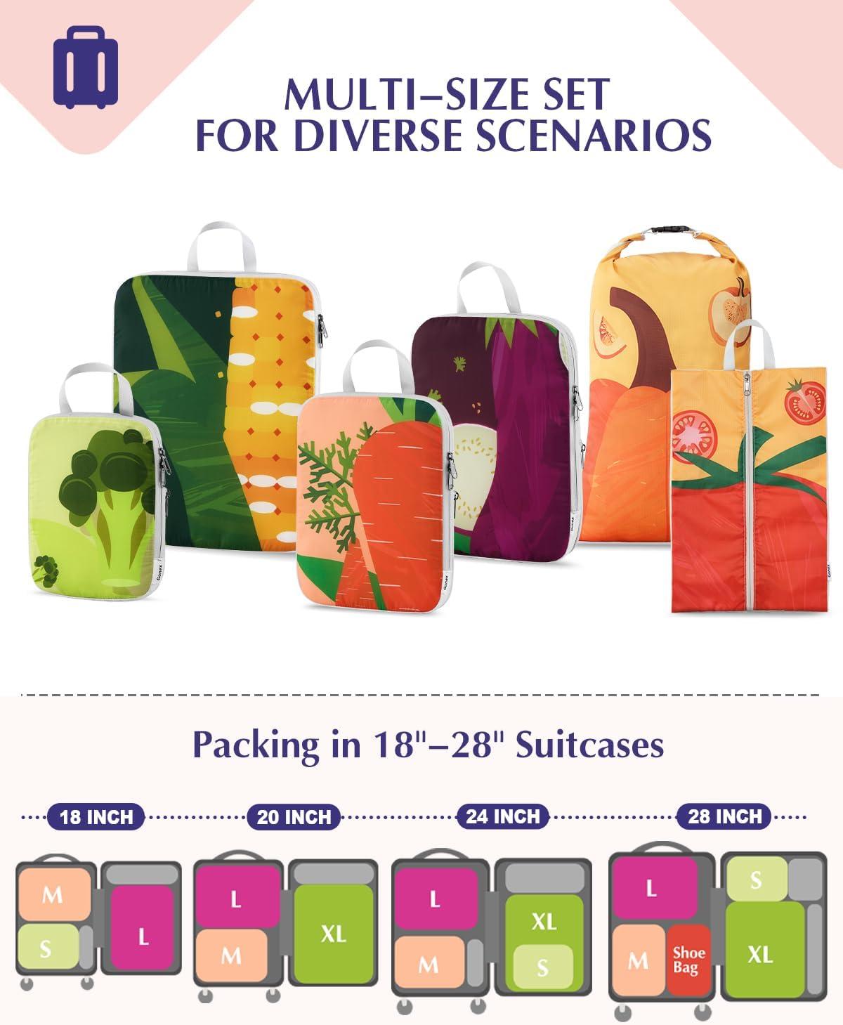 image:imageGonex Compression Packing Cubes 4pcs Expandable Storage Travel Luggage Bags Organizers Travel Cubes for Suitcase Carry On Coconut PalmVegetable