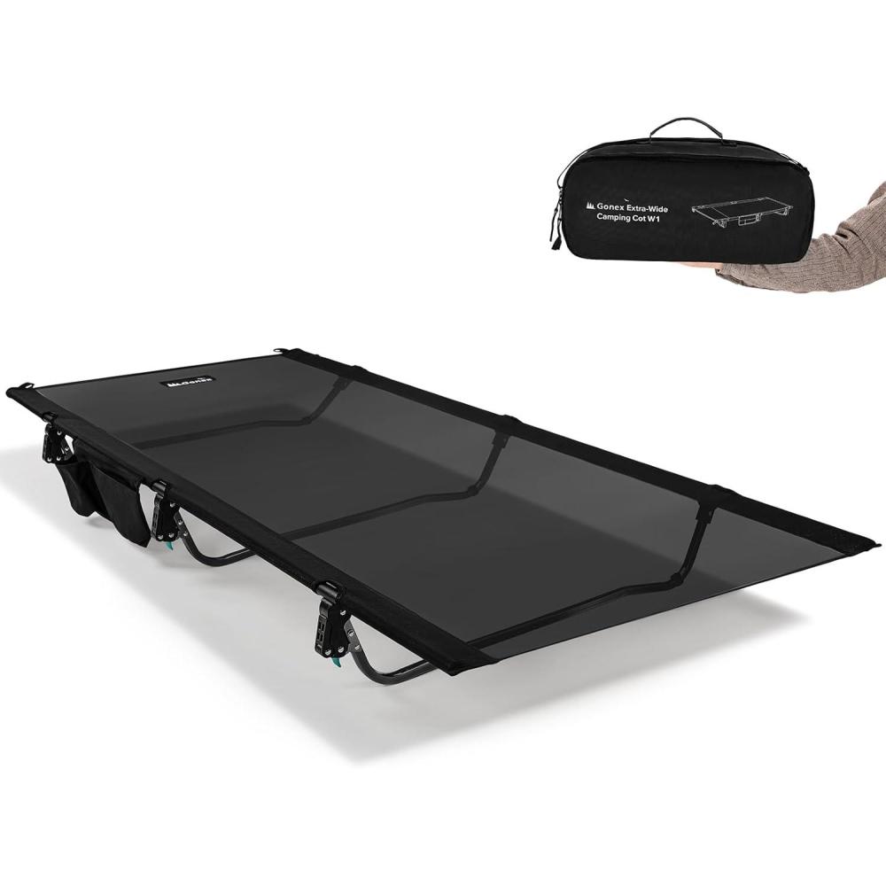 image:imageGonex 315 Extra Wide Camping Cot with Breathable Mesh Fabric Supports 350lbs Portable Ultralight Folding Cot Bed for Adults Travel Beach Home Sleeping MeshMesh