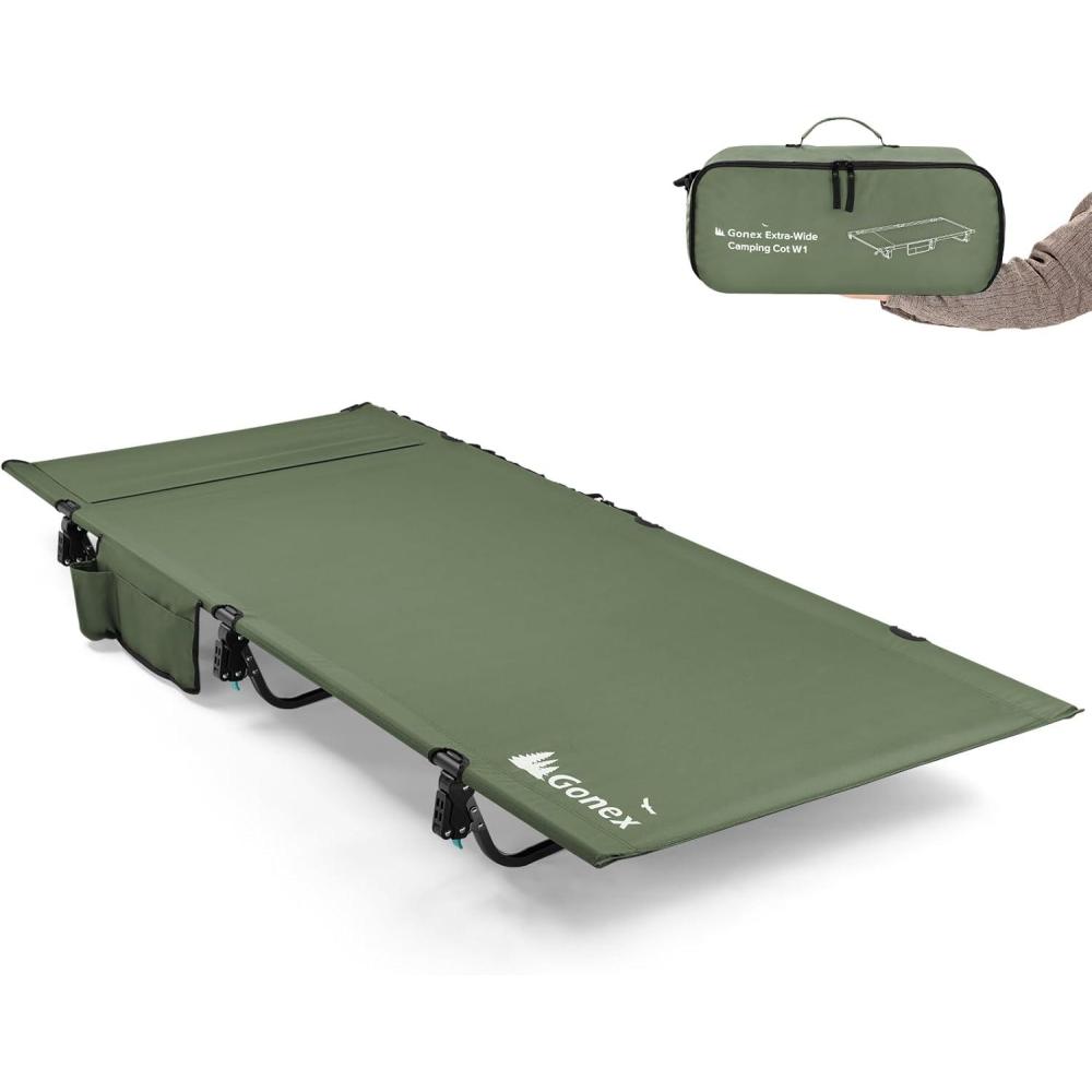 image:imageGonex 315 Extra Wide Camping Cot with Breathable Mesh Fabric Supports 350lbs Portable Ultralight Folding Cot Bed for Adults Travel Beach Home Sleeping MeshArmy Green