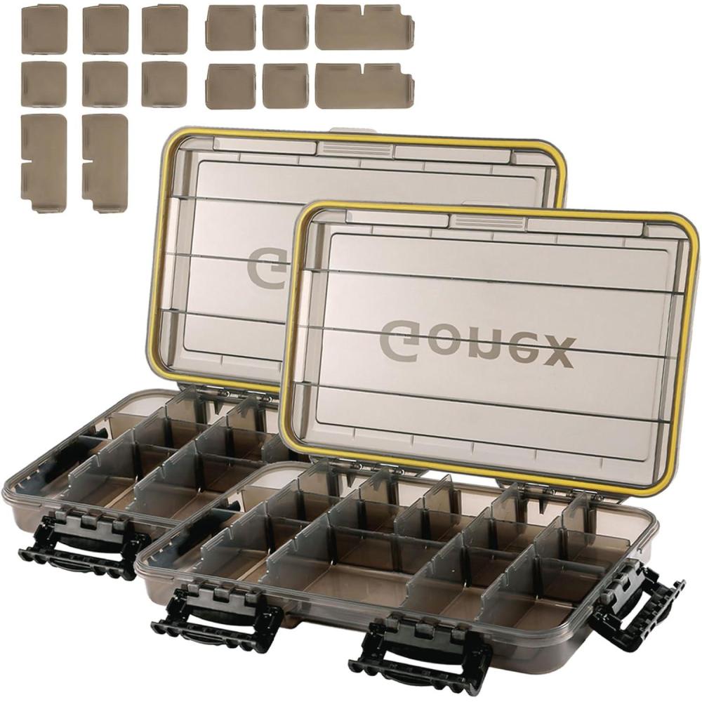 image:imageGonex 3600 Tackle Trays 2 Packs Sun Protection Waterproof Tackle Boxes for Fishing TeaColored Clear Thicker Floating Airtight Tackle Box Organizers with DIY Dividers for Storage of Lures Hooks etc2pcs 370014x87x22inch