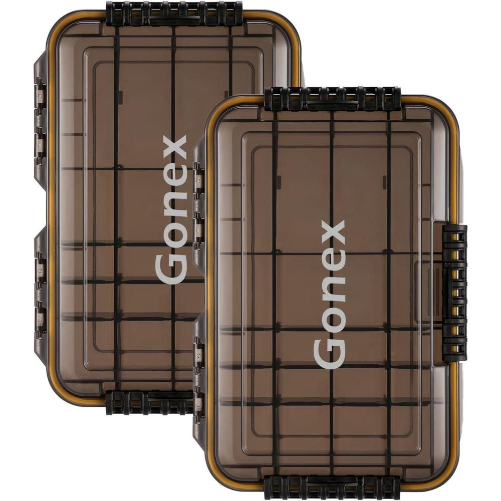 image:imageGonex 3600 Tackle Trays 2 Packs Sun Protection Waterproof Tackle Boxes for Fishing TeaColored Clear Thicker Floating Airtight Tackle Box Organizers with DIY Dividers for Storage of Lures Hooks etc2pcs 3600106x71x19inch
