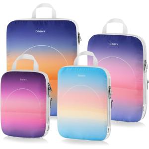 Gonex Compression Packing Cubes, 4pcs Expandable Storage Travel Luggage Bags Organizers, Travel Cubes for Suitcase Carry On (Coconut Palm)(4PCS Gradient)