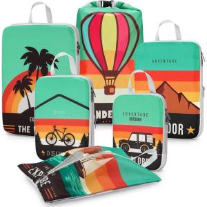 Gonex Compression Packing Cubes, 4pcs Expandable Storage Travel Luggage Bags Organizers, Travel Cubes for Suitcase Carry On (Coconut Palm)(6PCS Outdoor Exploration)