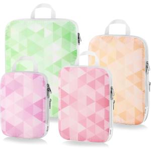 Gonex Compression Packing Cubes, 4pcs Expandable Storage Travel Luggage Bags Organizers, Travel Cubes for Suitcase Carry On (Coconut Palm)(Triangle)