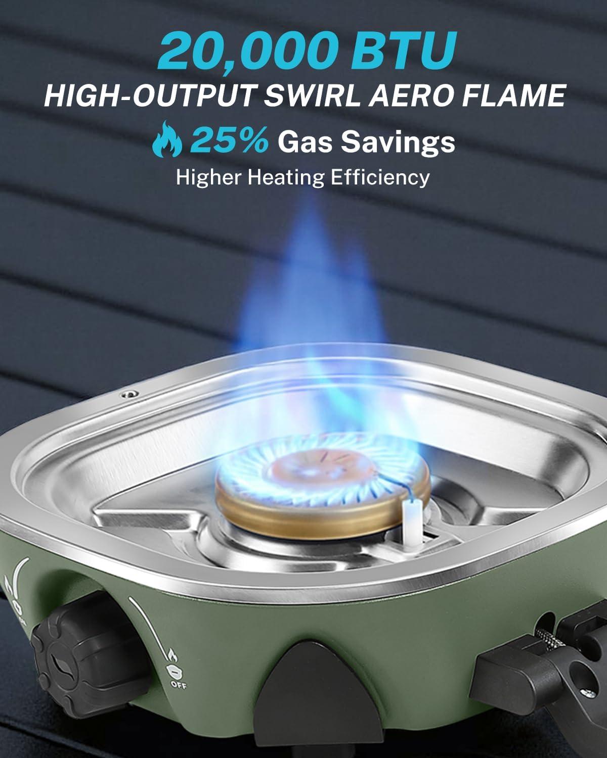 image:imageGonex AeroFlame Dual Burner 20000 BTUs Propane Camping Stove with Precision Flame Control amp Removable Pot Stands Portable Folding Camp Stove for Camping Hiking Patio BBQArmy GreenArmy Green