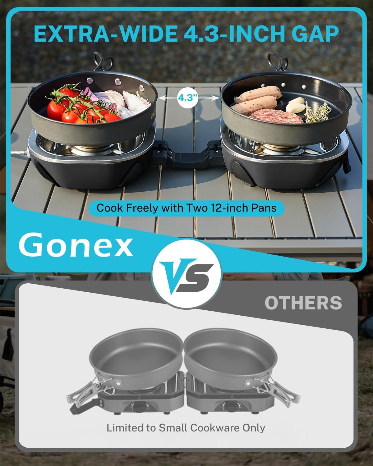 image:imageGonex AeroFlame Dual Burner 20000 BTUs Propane Camping Stove with Precision Flame Control amp Removable Pot Stands Portable Folding Camp Stove for Camping Hiking Patio BBQArmy GreenBlack