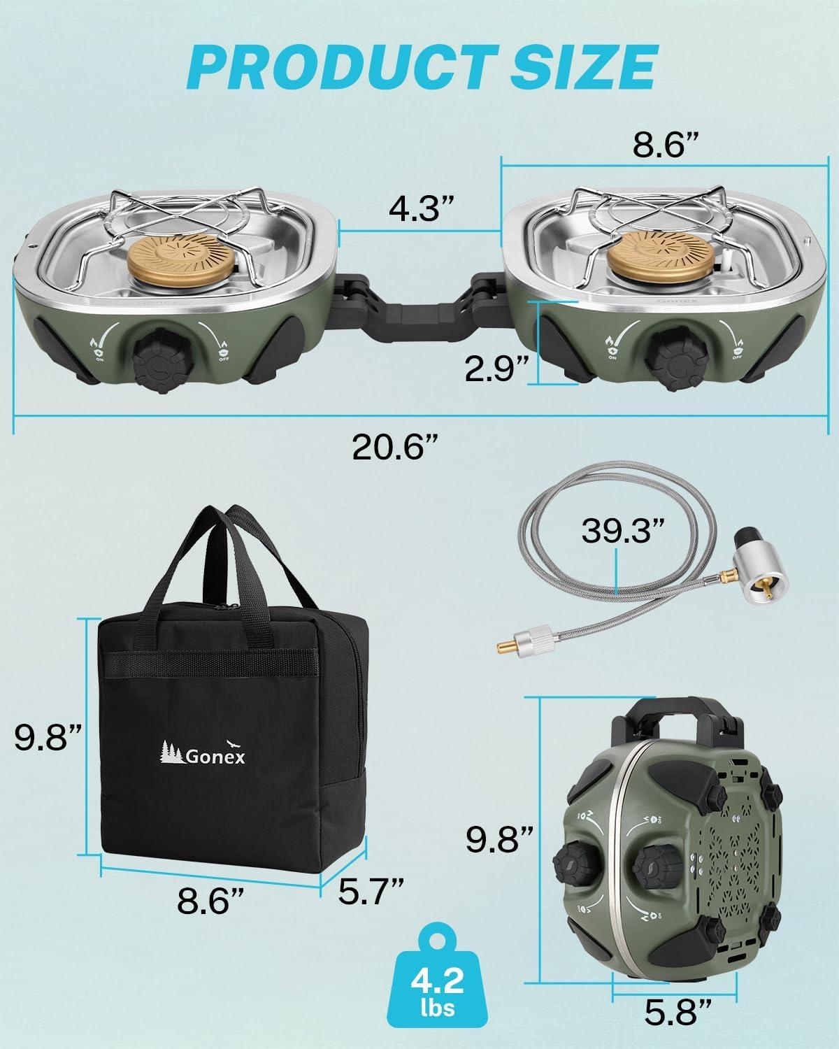 image:imageGonex AeroFlame Dual Burner 20000 BTUs Propane Camping Stove with Precision Flame Control amp Removable Pot Stands Portable Folding Camp Stove for Camping Hiking Patio BBQArmy GreenArmy Green