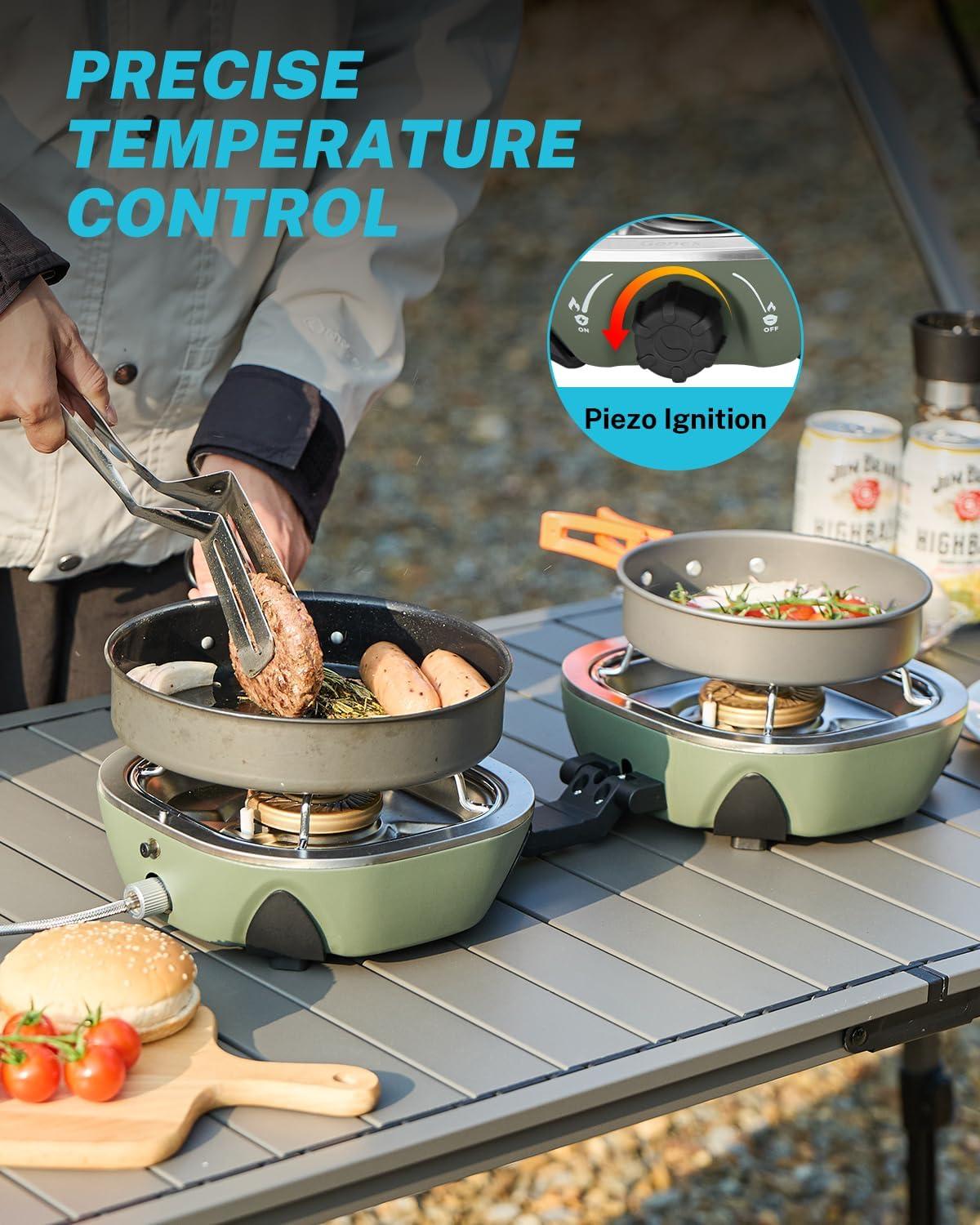 image:imageGonex AeroFlame Dual Burner 20000 BTUs Propane Camping Stove with Precision Flame Control amp Removable Pot Stands Portable Folding Camp Stove for Camping Hiking Patio BBQArmy GreenArmy Green