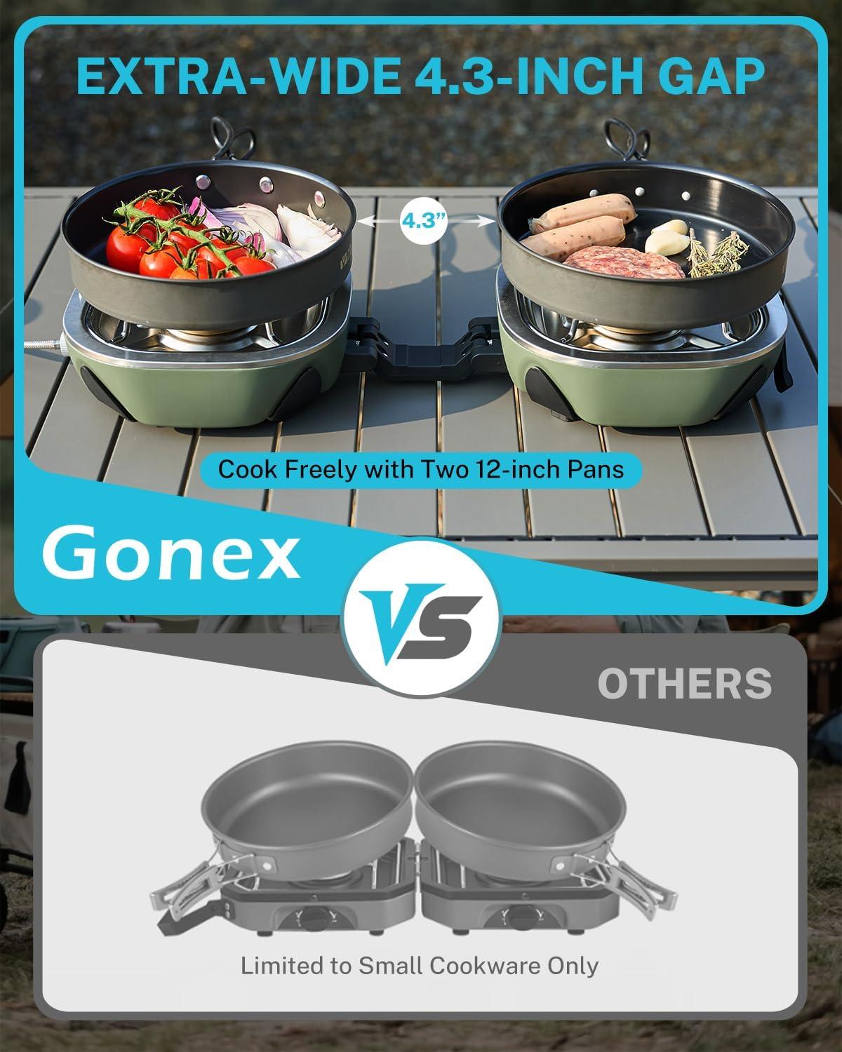 image:imageGonex AeroFlame Dual Burner 20000 BTUs Propane Camping Stove with Precision Flame Control amp Removable Pot Stands Portable Folding Camp Stove for Camping Hiking Patio BBQArmy GreenArmy Green