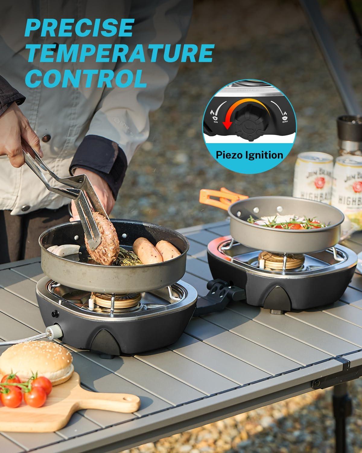 image:imageGonex AeroFlame Dual Burner 20000 BTUs Propane Camping Stove with Precision Flame Control amp Removable Pot Stands Portable Folding Camp Stove for Camping Hiking Patio BBQArmy GreenBlack