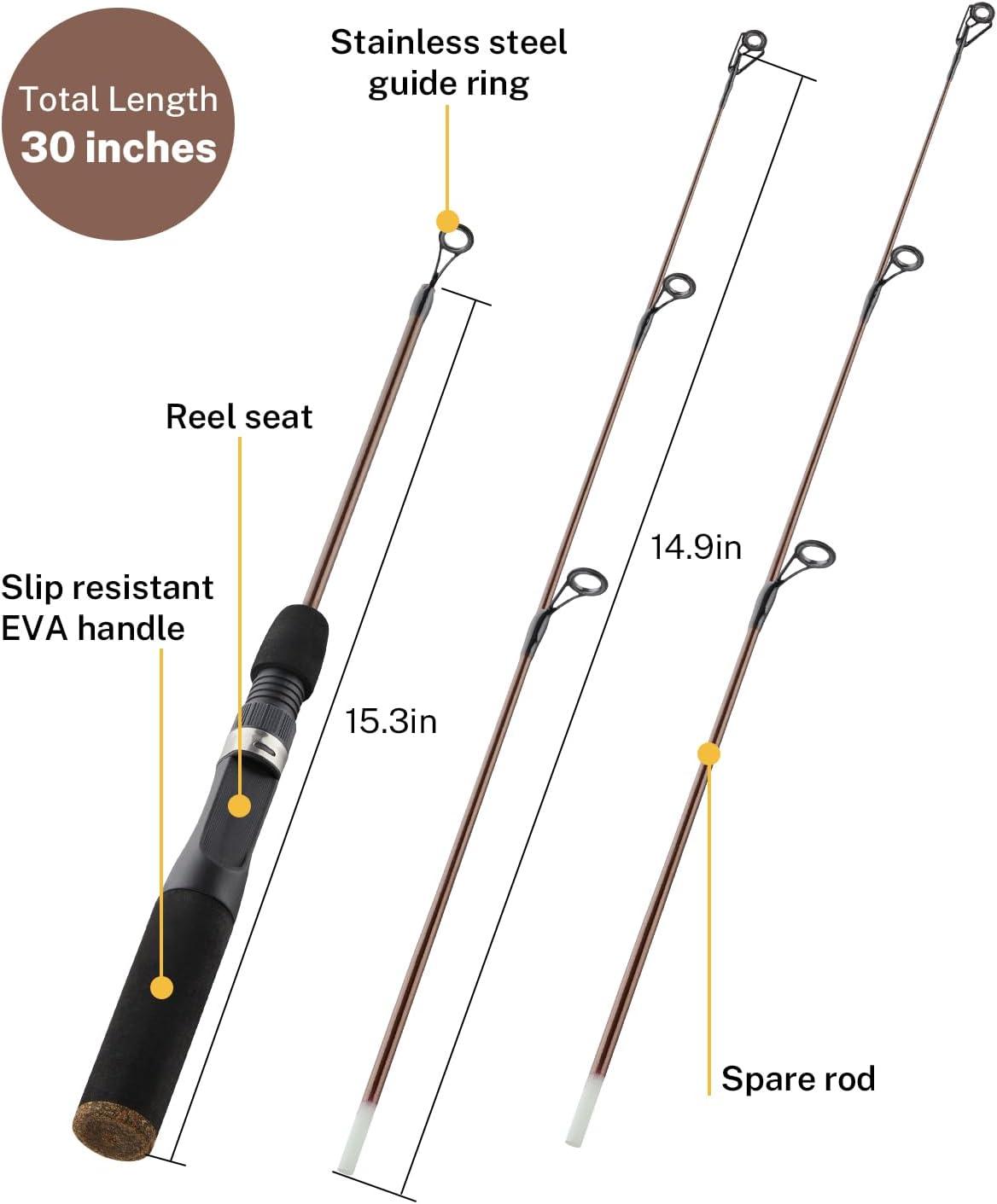image:imageGonex Ice Fishing Rod Reel Combo Medium Light Carbon Fiber Fiberglass Portable Complete Kit Include Skimmer Spare Rod Spinning Ice Fishing Reel Ice Jig Folding Stool for Winter Fishing30in Medium Light