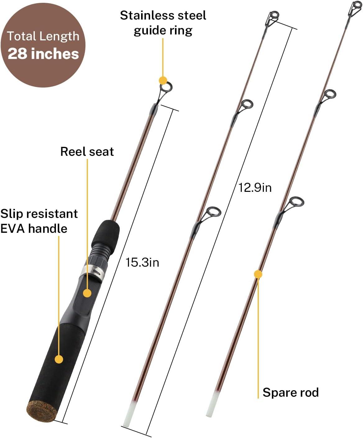 image:imageGonex Ice Fishing Rod Reel Combo Medium Light Carbon Fiber Fiberglass Portable Complete Kit Include Skimmer Spare Rod Spinning Ice Fishing Reel Ice Jig Folding Stool for Winter Fishing28in Medium Light