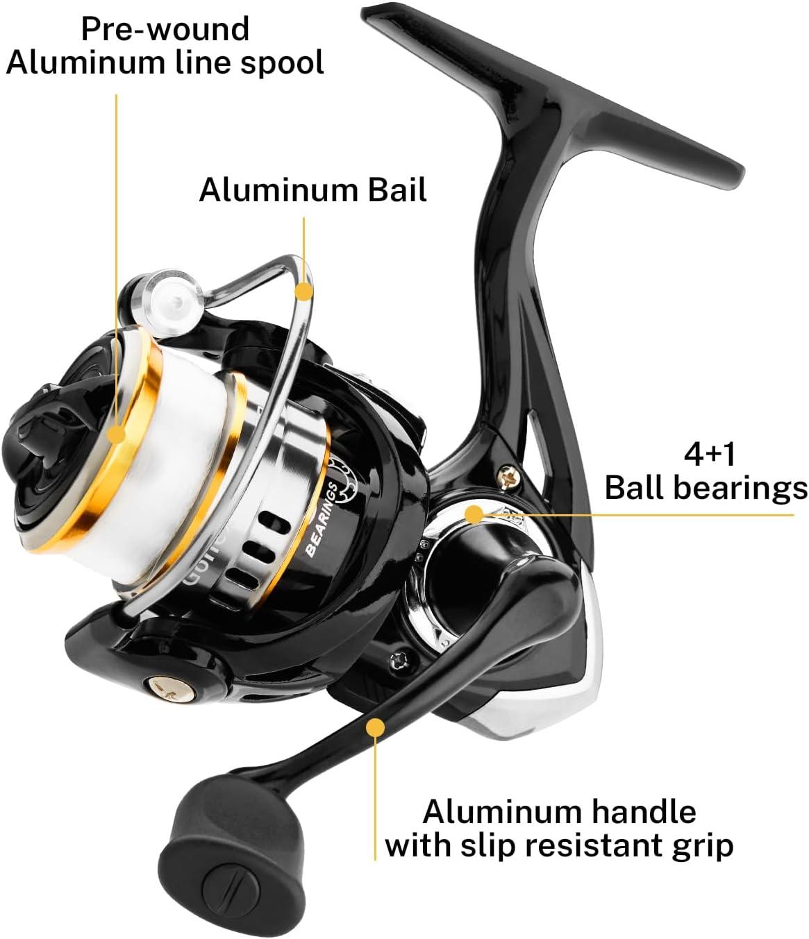 image:imageGonex Ice Fishing Rod Reel Combo Medium Light Carbon Fiber Fiberglass Portable Complete Kit Include Skimmer Spare Rod Spinning Ice Fishing Reel Ice Jig Folding Stool for Winter Fishing30in Medium Light