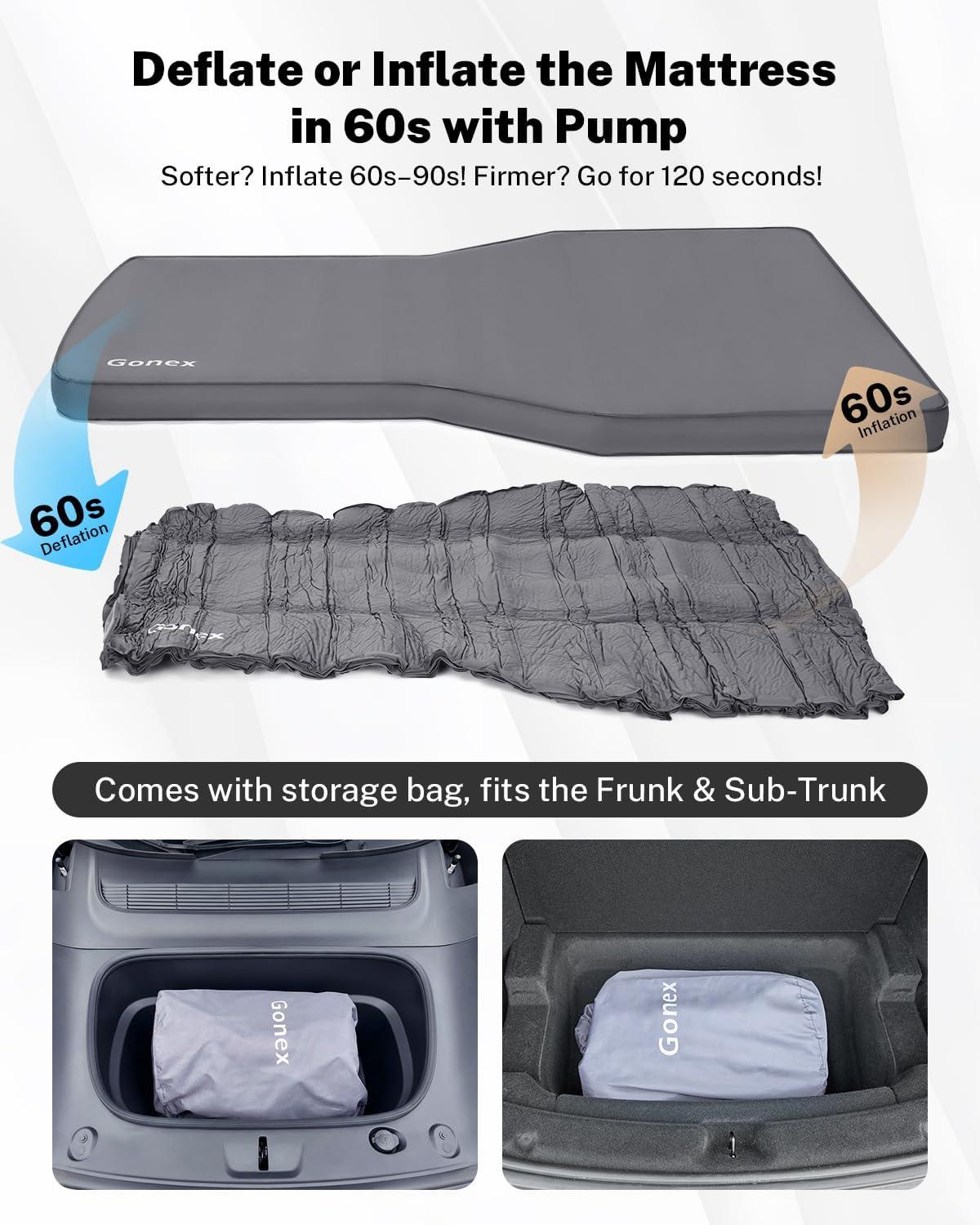 image:imageGonex Inflatable Foam Mattress for Tesla Model Y amp Juniper 4 Custom Fit Air amp Foam Bed with Cordless Air Pump 78x54 Full Size Vacuum Compressed for Frunk Perfect for Roadtrips Camping amp Naps