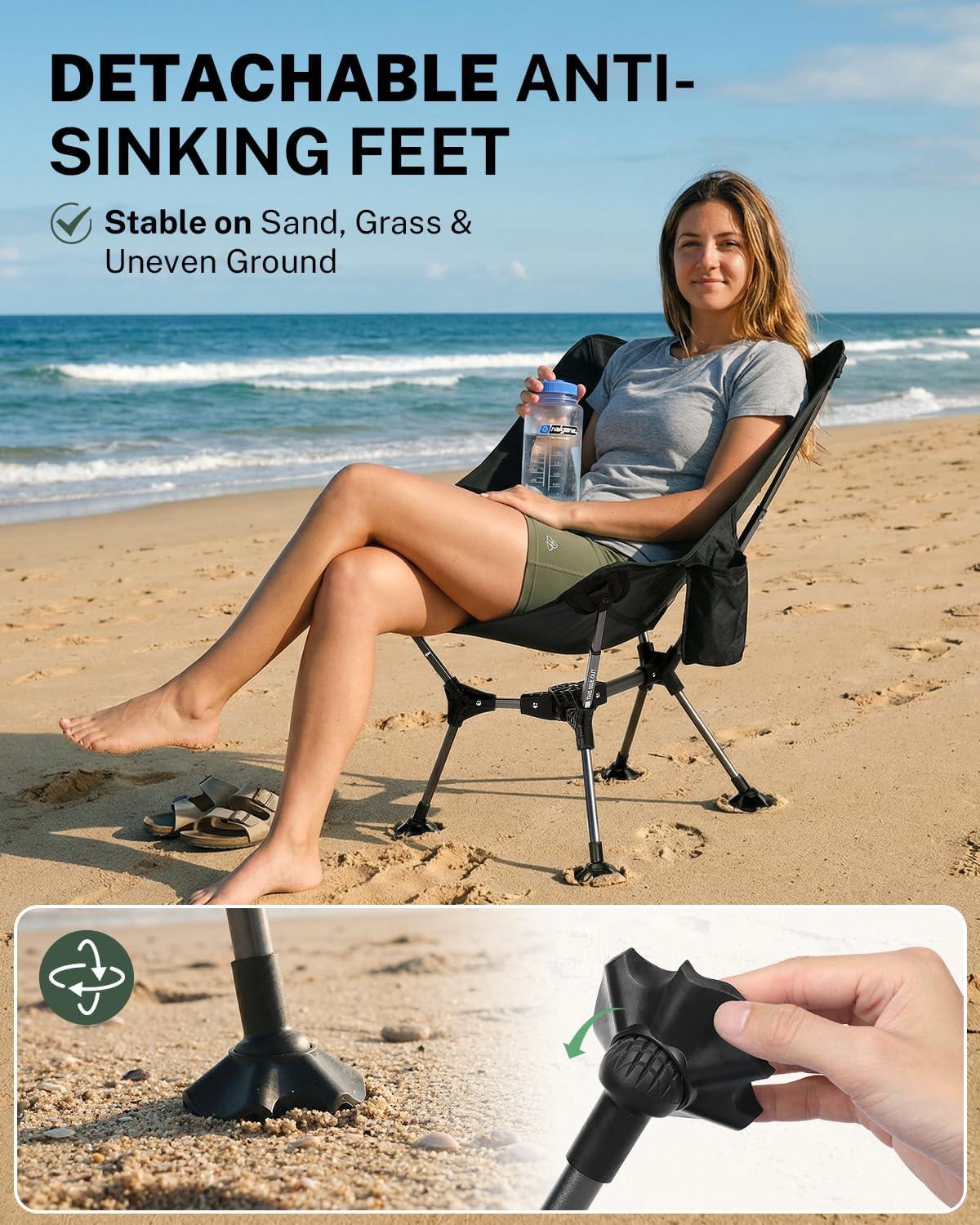 image:imageGonex Portable Camping Chair 6th Gen Lightweight Folding Chair with AntiSinking Feet 175in High Seat 330LBS Capacity for Outdoor Camping Hiking Beach Picnic SportsSilverLaced Ripstop 2PCSBlack Ripstop 2 Pcs
