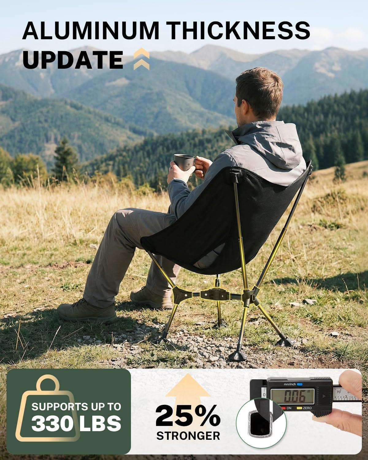 image:imageGonex Portable Camping Chair 6th Gen Lightweight Folding Chair with AntiSinking Feet 175in High Seat 330LBS Capacity for Outdoor Camping Hiking Beach Picnic SportsSilverLaced Ripstop 2PCSBlack Ripstop 1 Pcs