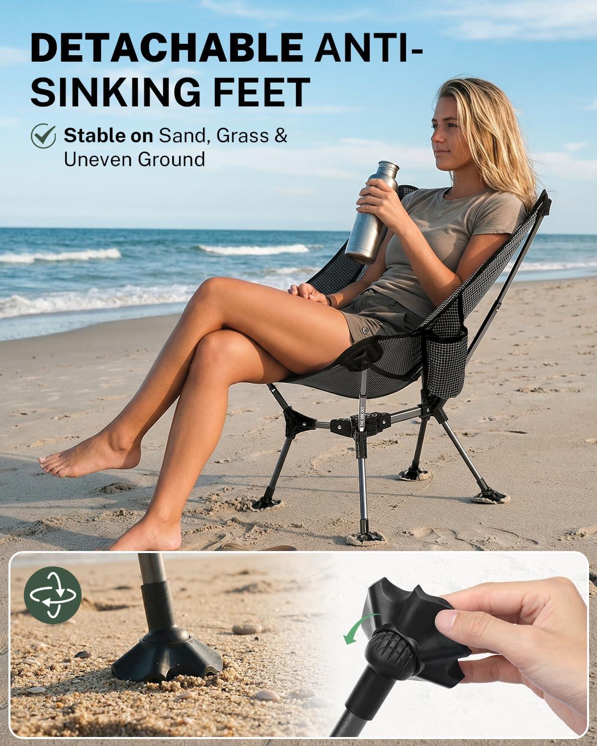 image:imageGonex Portable Camping Chair 6th Gen Lightweight Folding Chair with AntiSinking Feet 175in High Seat 330LBS Capacity for Outdoor Camping Hiking Beach Picnic SportsSilverLaced Ripstop 2PCSSilverlaced Ripstop 1 Pcs