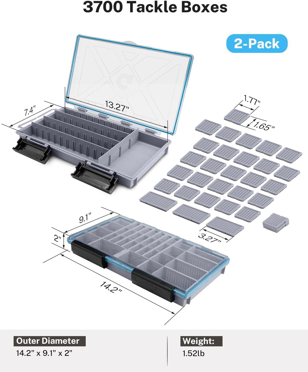 image:imageGonex Tackle Boxes for Fishing 2Pack Waterproof with Adjustable Compartments Clear Portable Tackle Trays Plastic Tackle Organizers with DIY Dividers for Lures Hooks amp Bass Gear 3600 GrayGray