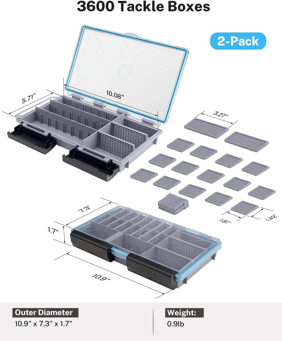 image:imageGonex Tackle Boxes for Fishing 2Pack Waterproof with Adjustable Compartments Clear Portable Tackle Trays Plastic Tackle Organizers with DIY Dividers for Lures Hooks amp Bass Gear 3600 GrayGray