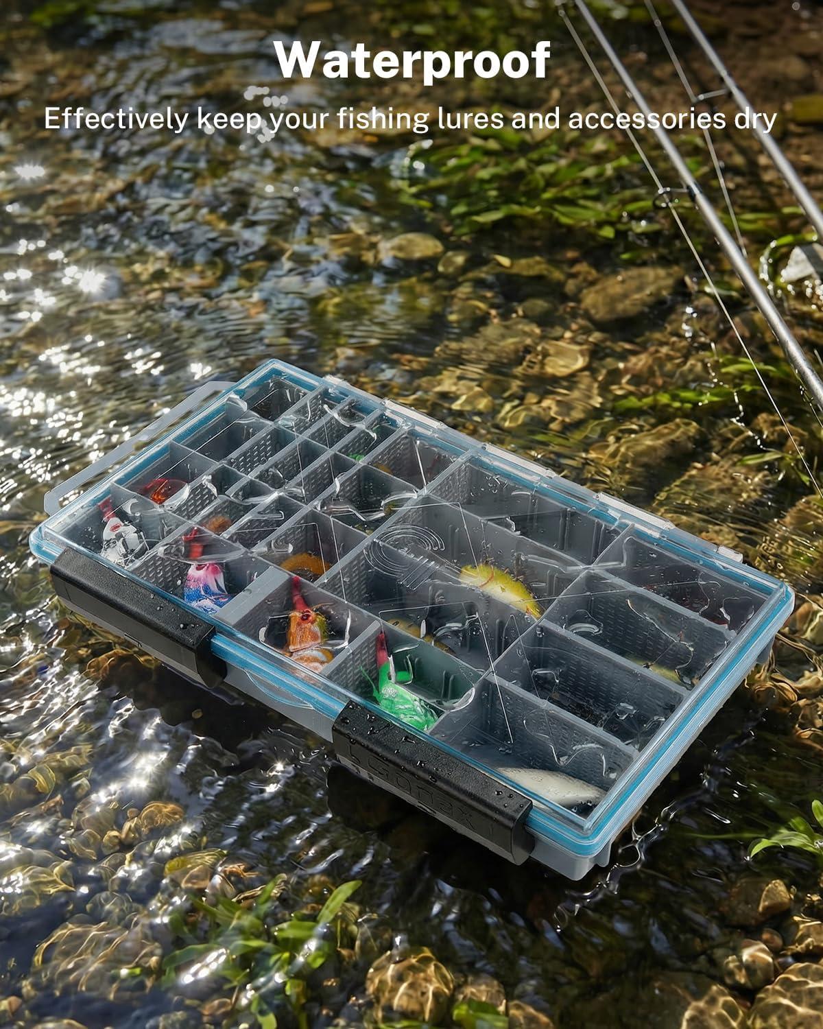 image:imageGonex Tackle Boxes for Fishing 2Pack Waterproof with Adjustable Compartments Clear Portable Tackle Trays Plastic Tackle Organizers with DIY Dividers for Lures Hooks amp Bass Gear 3600 GrayGray
